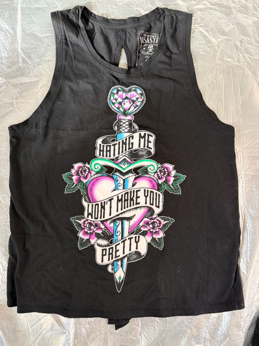 Beautiful Disaster Hating me won’t make you pretty tank Heart Dagger Motif large